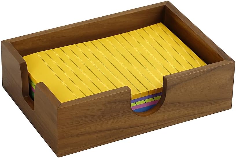MultiBey Walnut Wood Sticky Notes Holder for Desk, 4x6 Inch Self -Sticky Note Memo Holder, Wooden Sticky Note Dispenser Office Desk Organizer for Dorm Room Office Home School (S)
