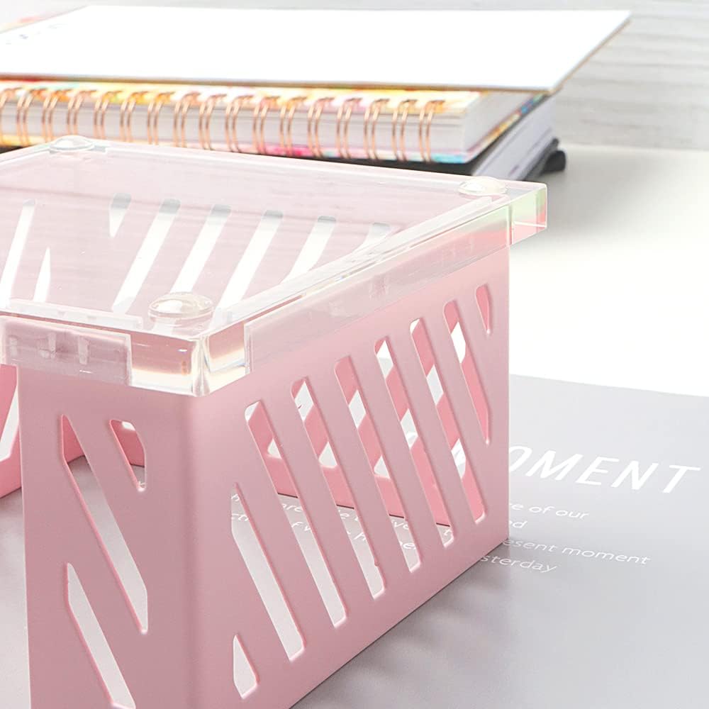 Sticky Note Holder Memo Pad Cube Dispenser 3.5 x 3.5Inch Notepad Holder Acrylic Base Purple Metal Mesh Desk Organizer for Home Office Supplies (Purple Memo Pad Holder)