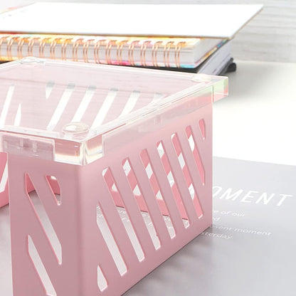 Sticky Note Holder Memo Pad Cube Dispenser 3.5 x 3.5Inch Notepad Holder Acrylic Base Purple Metal Mesh Desk Organizer for Home Office Supplies (Purple Memo Pad Holder)