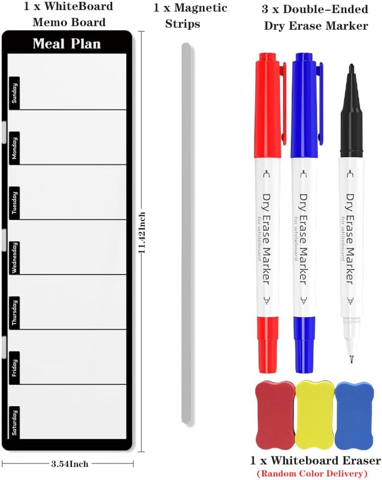 Double-Sided Magnetic Monitor Memo Board, Practical Dry Erase Weekly Planner & Meal Planner for Computer Screen Side, Whiteboard to-Do List with Markers & Eraser for Office Desk