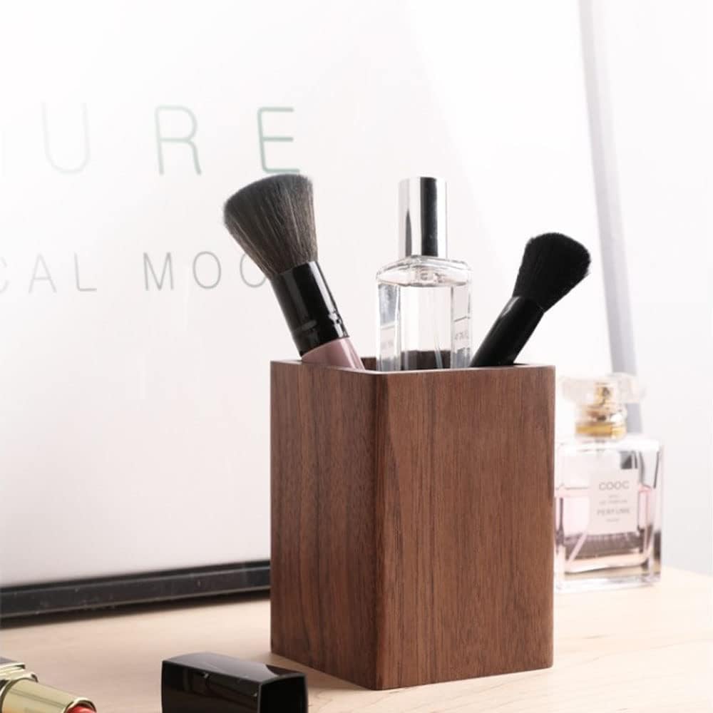 Wooden Pencil Holder, Stationery Organizer, Square Pen Cup Holder, Black Walnut Wood, Handwork, Desk Decoration, for Stationery, Make up Brushes, Desks, Offices (Brown)