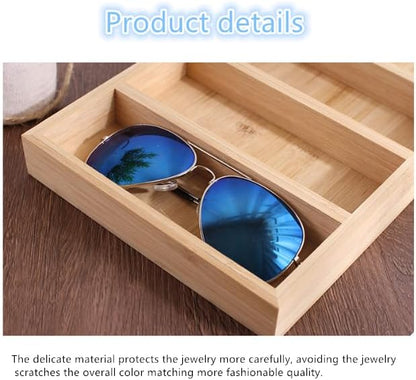 TANG SONG 1 Pack Bamboo Sunglasses Display Tray Eyewear Storage Case for Home or Office