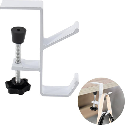 2Pcs Clamp-On Under Desk Headphone Holder Backpack Hook Students' Desk Hook with Adjustable Arm Clamp Women's Bag Handbag and Purse Holder - Suitable for Plate Between 1-5cm / 0.4-1.96” - Black