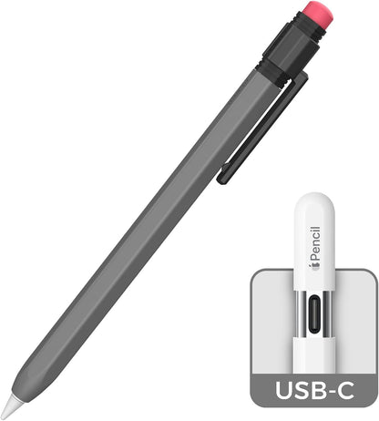 TRONWIN Apple Pencil USB C Case,Silicone Sleeve Protective Cover Perfect Grip Skin Classic Design with Sturdy Clip Compatible with Apple Pencil USB-c for ipad pro (Deep Grey)