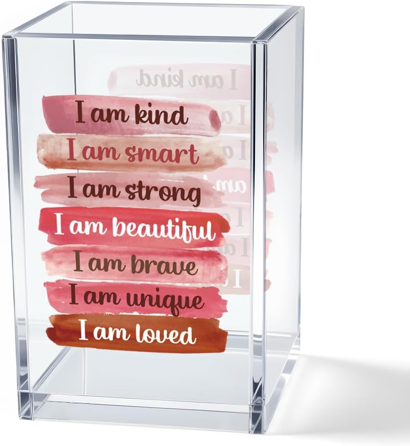 Never Let Anyone Dull Your Sparkle Acrylic Makeup Brush Organizer Holder, Girl Power Desk Acrylic Brushes Storage, Inspirational Quote Gifts for Women Friend Sister Make Up Artist Makeup Lover