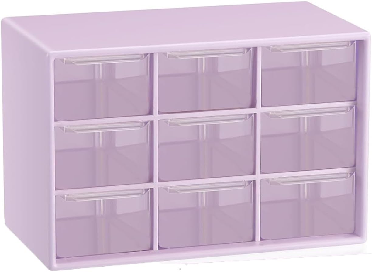 Small Drawer Organizer for Desk, 7.1" x 3. 8" x 4.6" Mini Desktop Drawer Organizer with 9 Clear Drawers, Plastic Desktop Craft Storage Box for Desk Office School Home (White)
