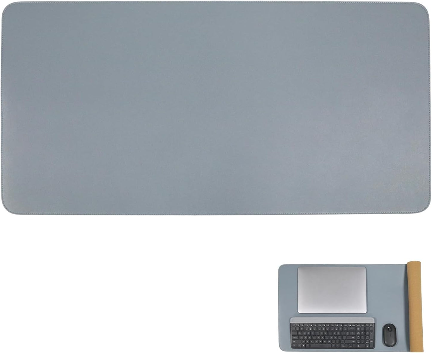 Double-Sided Keyboard Mouse Pad, 31.5"x15.7" PU Leather and Cork Desk Mat Large Overlocked-Edge Desk Pad with Matching Thread, Black