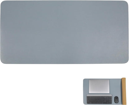 Double-Sided Keyboard Mouse Pad, 31.5"x15.7" PU Leather and Cork Desk Mat Large Overlocked-Edge Desk Pad with Matching Thread, Black