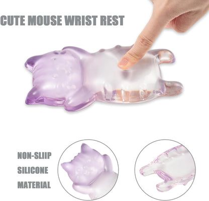 Ergonomic Gel Mouse Wrist Rest – Clear Cute Cat Mouse Wrist Rest, Comfort & Support for Typing and Gaming (Pink)