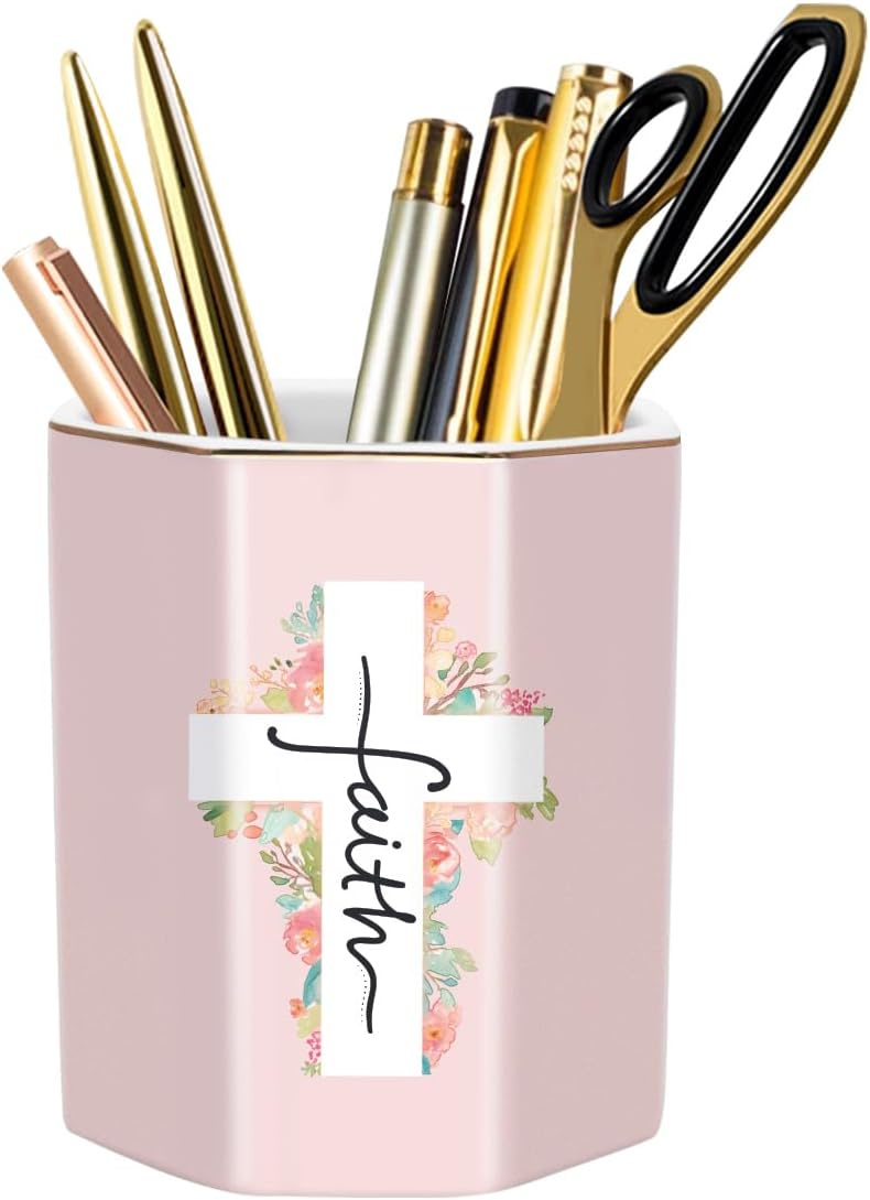 Pen Holder, Pencil Holder for Desk, Marble Desk Organizer Cute, Durable Ceramic Pencil Cup, Decorative Makeup Brush Holder Cup, Stationery Holder for Office, Home, Gray Marble