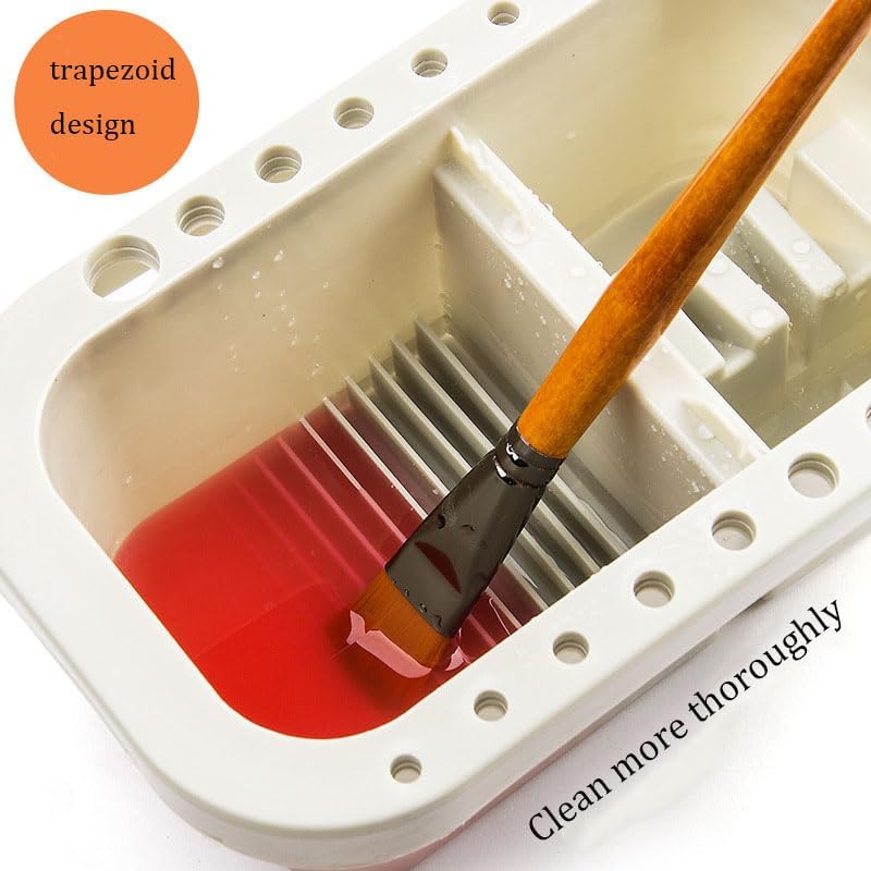 Multi-Use Paint Brush Basin with Brushes Holder, Washer, Trays, Palette Box - Artist Cleaner Cup for Watercolor Oil Acrylic Gouache Painting with Lid
