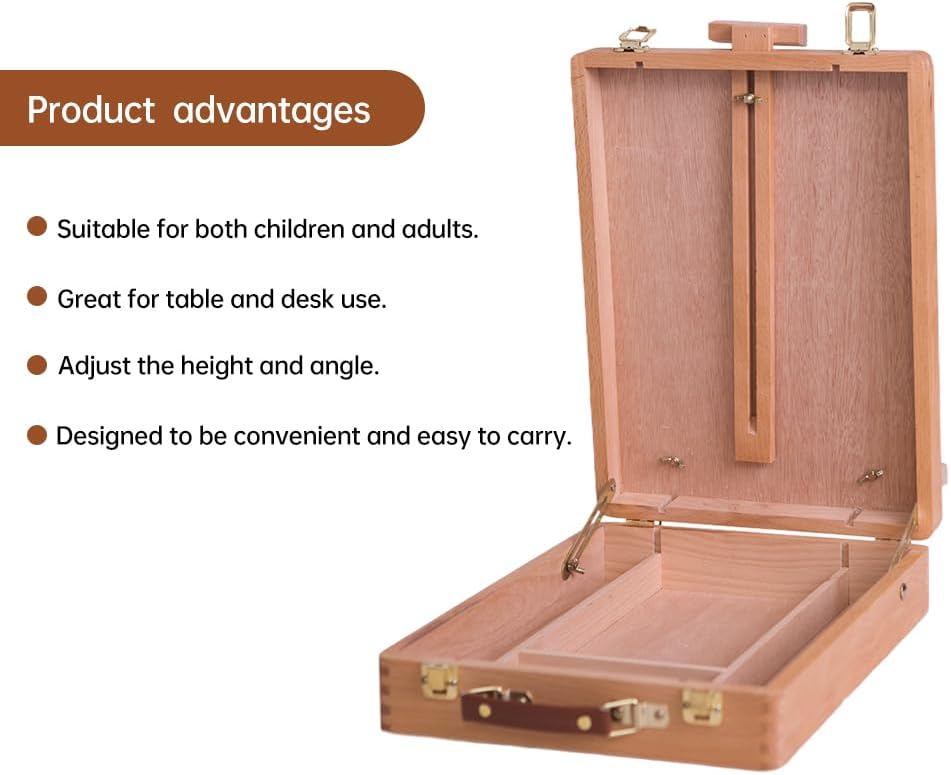 Wooden Art Easel for Painting & Sketching - Tabletop & Table Top Easel with Storage - Adjustable Height & Angle, Foldable - Perfect for Adults, Artists, Students & Beginners