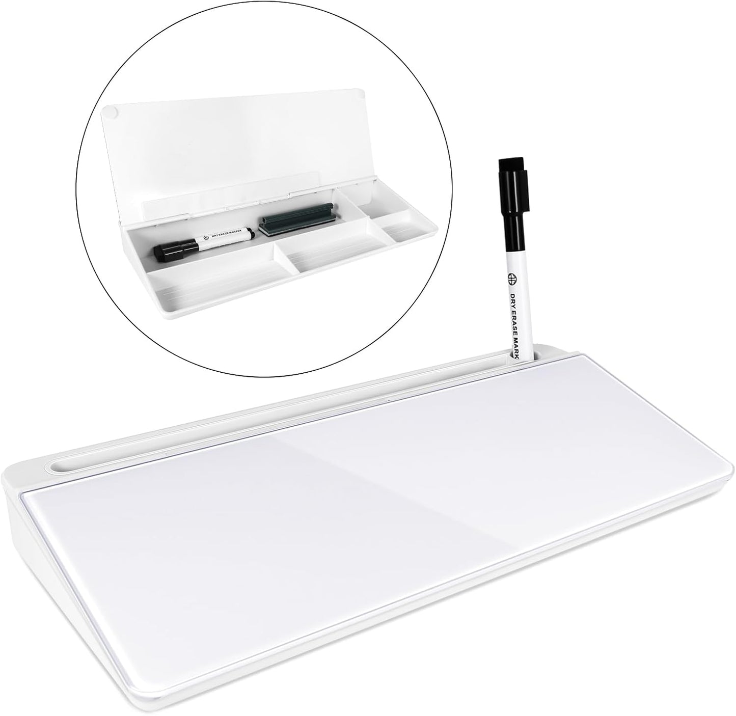 Small Glass Desktop Whiteboard Dry Erase Board, Desk Board Buddy Computer Keyboard Stand to-do List Memo Notepad White Organizers with 2 Markers, 1 Eraser for Office, Home, School Supplies