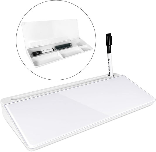 Small Glass Desktop Whiteboard Dry Erase Board, Desk Board Buddy Computer Keyboard Stand to-do List Memo Notepad White Organizers with 2 Markers, 1 Eraser for Office, Home, School Supplies