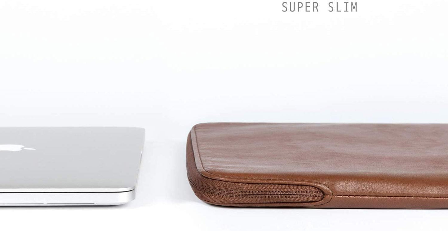 Comfyable Slim Protective Laptop Sleeve Compatible with 13/14 Inch MacBook Air & MacBook Pro M5/M4/M3/M2 Pro/Max 2026, Mac Travel Case, Laptop Pouch, Slim PU Leather Cover, Brown