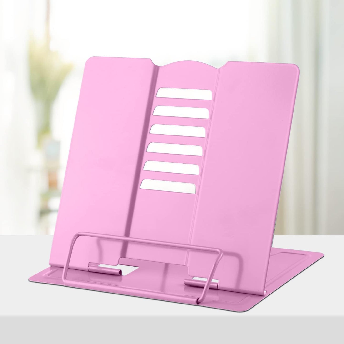 Honagu Book Stand Metal Desk Book Holder, Book Holders for Reading Hands Free, Adjustable Cookbook Documents Holder, Portable Bookstand for Music Books, Textbook, Recipe, Tablet, Ipad (Black)