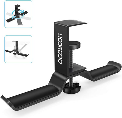 aceyoon Foldable Headphone Stand for Desk, Aluminum Headset Stand Clamp Hook Under Desk Space Save Mount, Headset Holder for Gaming Headphone, Office, Backpack, Bag, Purse Hanging (Black)