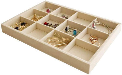 Velvet Sunglasses Organizer Tray 4 Slot, Stackable Eyewear & Glasses Display Case, Premium Beige Velvet, Scratch-Free Lining, Drawer Insert for Dressing Table Vanity Home Retail Trade Show
