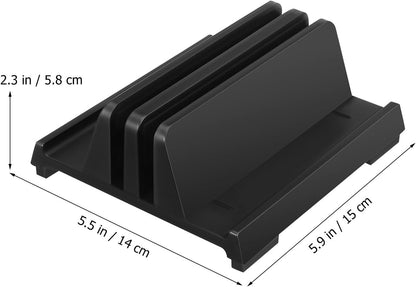Adjustable Laptop Vertical Stand with Dual Slots Black Desktop Organizer Laptop Holder for Notebook Tablet and Phone Workspace Storage