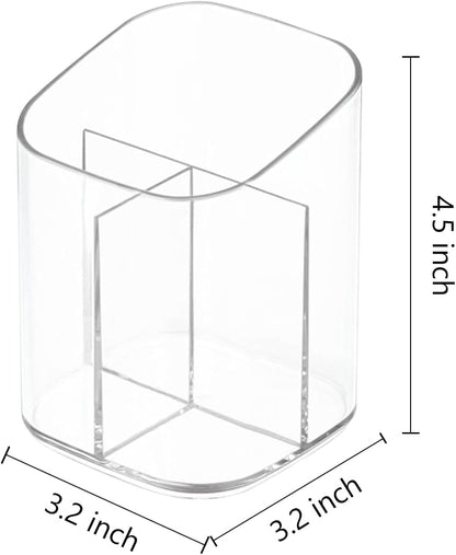 Newkita Acrylic Clear 3 Slots Pencil Pen Holder for Desk, Desktop Makeup Brush Storage Organizer Pen Cup Stand for Office School Home