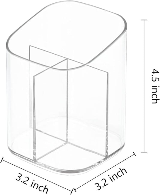 Newkita Acrylic Clear 3 Slots Pencil Pen Holder for Desk, Desktop Makeup Brush Storage Organizer Pen Cup Stand for Office School Home