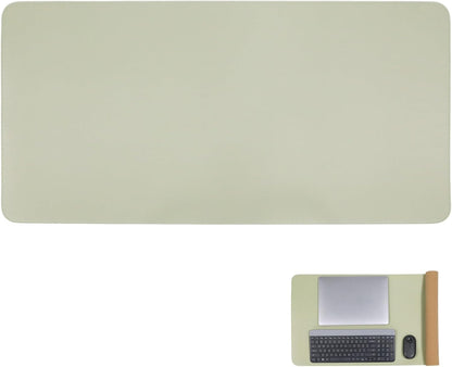 Double-Sided Keyboard Mouse Pad, 31.5"x15.7" PU Leather and Cork Desk Mat Large Overlocked-Edge Desk Pad with Matching Thread, Black