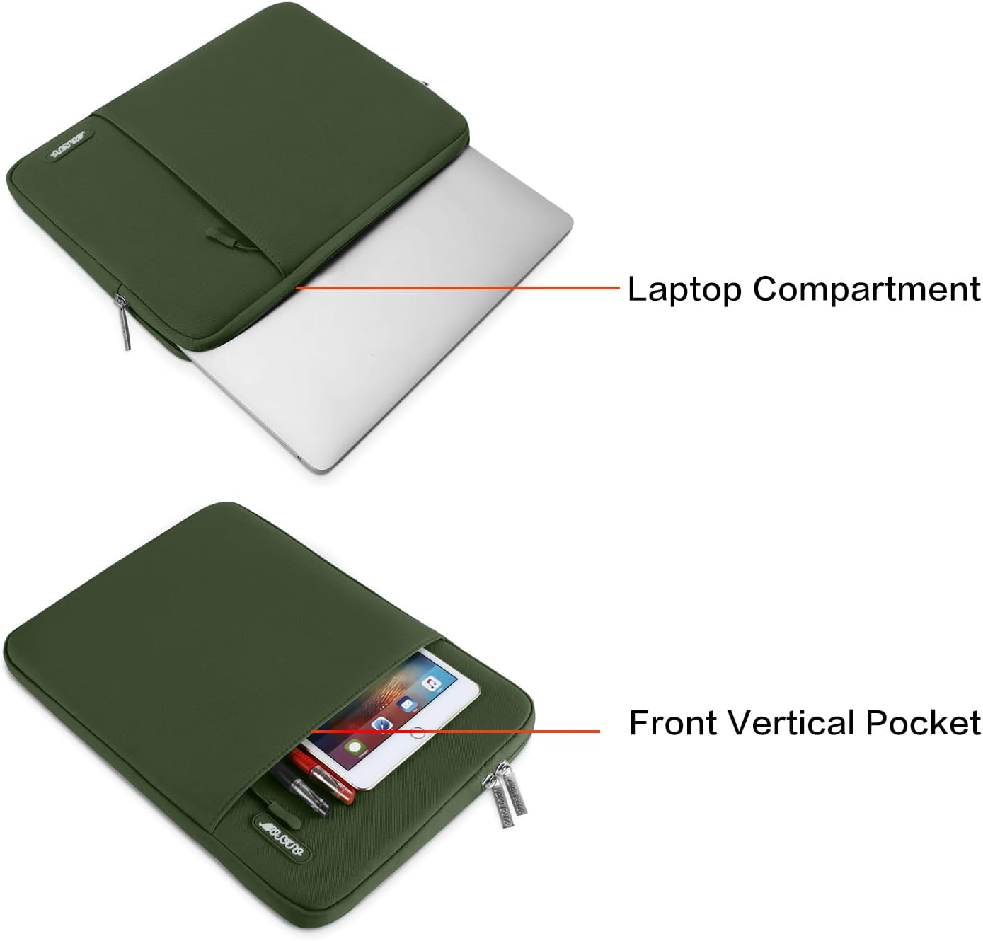 MOSISO Laptop Case 13.3 inch, 13-13.3 inch Laptop Sleeve Compatible with MacBook Air/Pro 13/Pro 14 M5 M4 M3 M2 M1, HP Dell ASUS Lenovo,Polyester Vertical Computer Sleeve Bag with Pocket, Antique Green - Colors A
