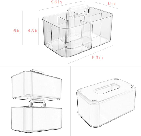 Vidifor Clear Thickened Portable Caddy Tote, Shower Caddy with Handle for Bathroom, Art Supplies, Makeup, Crafts, Colored Pencils, School Supplies, Office Supplies (Clear)