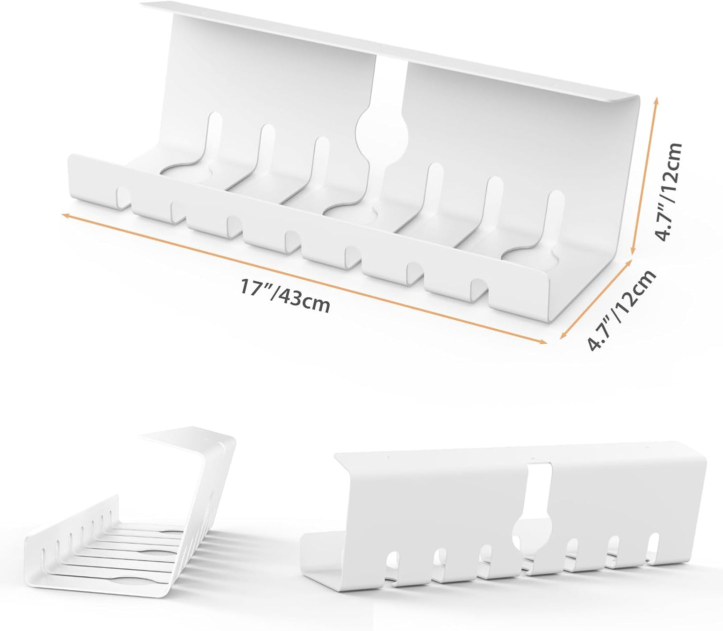 Syeeiex 17" Under Desk Cable Management Tray, No-Drill C-Clamp & Screw Mount, Heavy Duty Metal Cord Organizer with Cable Ties, for Office Home Workspace, Black