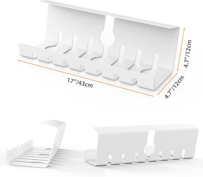 Syeeiex 17" Under Desk Cable Management Tray, No-Drill C-Clamp & Screw Mount, Heavy Duty Metal Cord Organizer with Cable Ties, for Office Home Workspace, Black