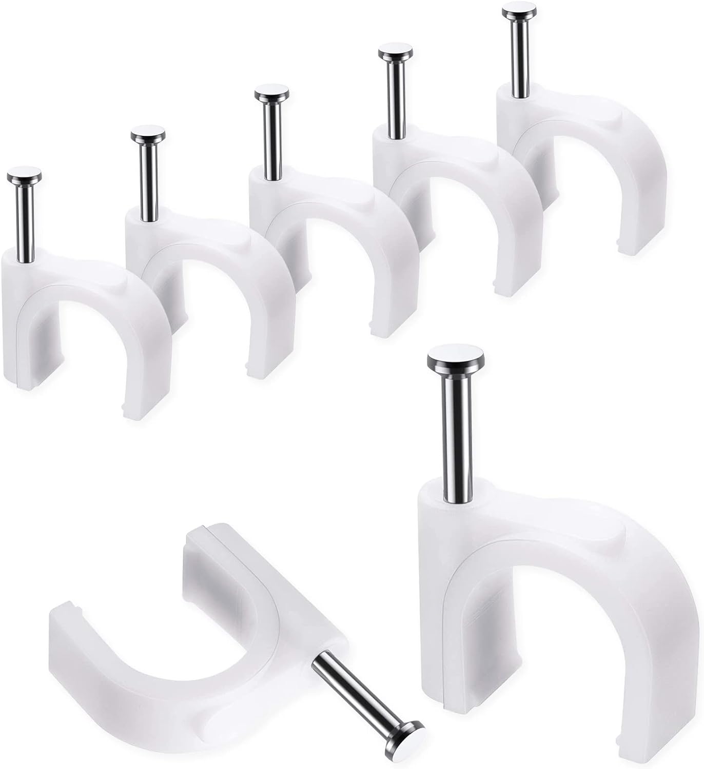 Abnii Cable Clips, 400 Pcs, 4mm 6mm 8mm 10mm, Wire Wall Clips with Steel Nails, Ethernet Cable Clips, Cable Tacks Coax Holder Clips, RG6 RG59 CAT6 RJ45 Cable Cord Clips, White…