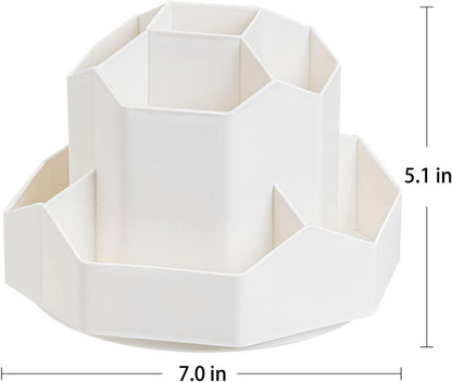 Rotating Desk Organizer, 360° Rotating Pencil Pen Holder for Desk, Desk Organizers and Accessories with 11 Slots Pencil Organizer, Art Supply Storage Box Caddy for Office (Beige)