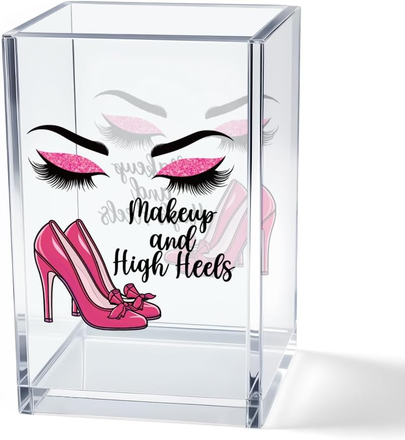 Better Late Than Ugly Acrylic Makeup Brush Organizer Holder, Self Affirmations Desk Acrylic Brushes Storage, Make Up Artist Gifts, Birthday Gifts for Her Wife Sister Friend Makeup Lovers