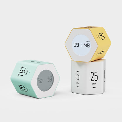 Mooas Multi-Hexagon Clock Cube, Digital Clock, Pomodoro Timer with Backlight 12/24H Count up & Countdown, Flip Timer, Various Time Presets - Ideal for Classroom, Gym, Office (Yellow)