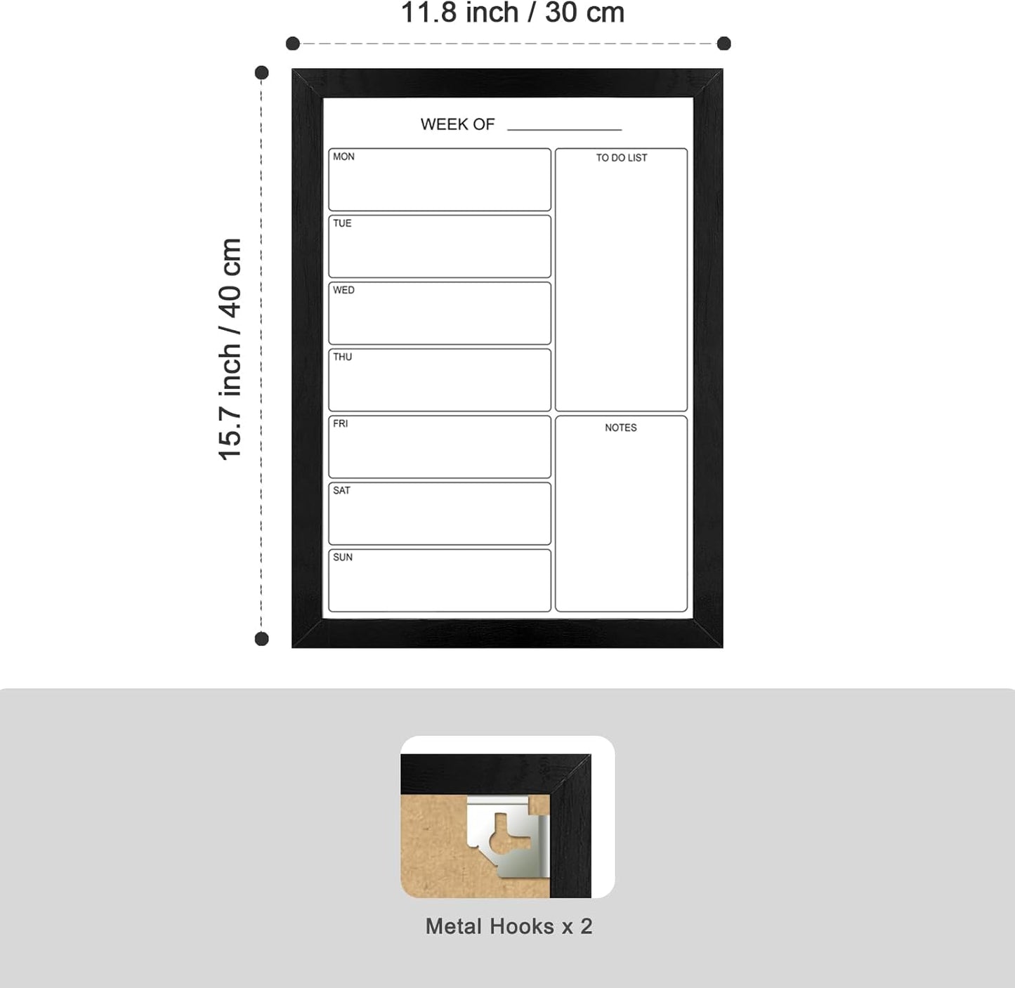 Weekly Dry Erase Whiteboard Calendar, 15.7"x11.8" Magnetic Surface Memo Board, Minimal Design Weekly Planner for Wall, Black Wood Frame Dry Erase Board for Office School Home(ZLBB-S-BK-3040)