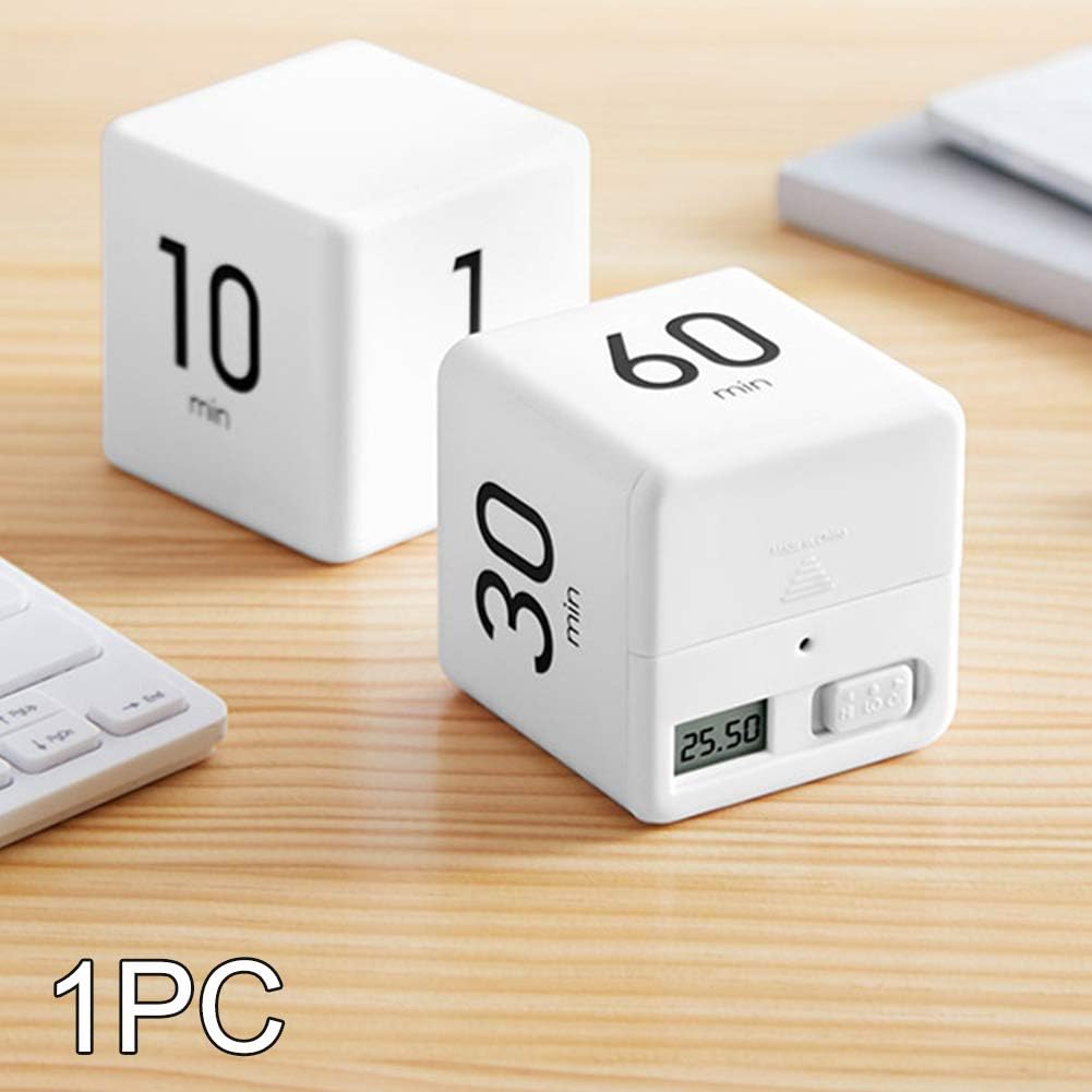 Cube Timer - 5, 15, 30 & 60 Min for Time Management (White) Kitchen & Workout Timer with Adjusted Volume