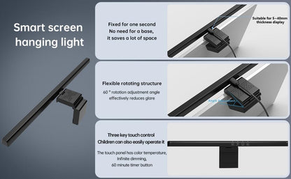 Monitor Light Bar with RGB Backlight, Computer LED Screen Lamp for Eye Caring, USB Powered Dual Light Source with Touch Control Timed Computer Monitor Desk Lamp for Game Office Home Silver