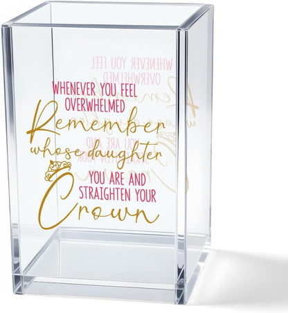 Never Let Anyone Dull Your Sparkle Acrylic Makeup Brush Organizer Holder, Girl Power Desk Acrylic Brushes Storage, Inspirational Quote Gifts for Women Friend Sister Make Up Artist Makeup Lover