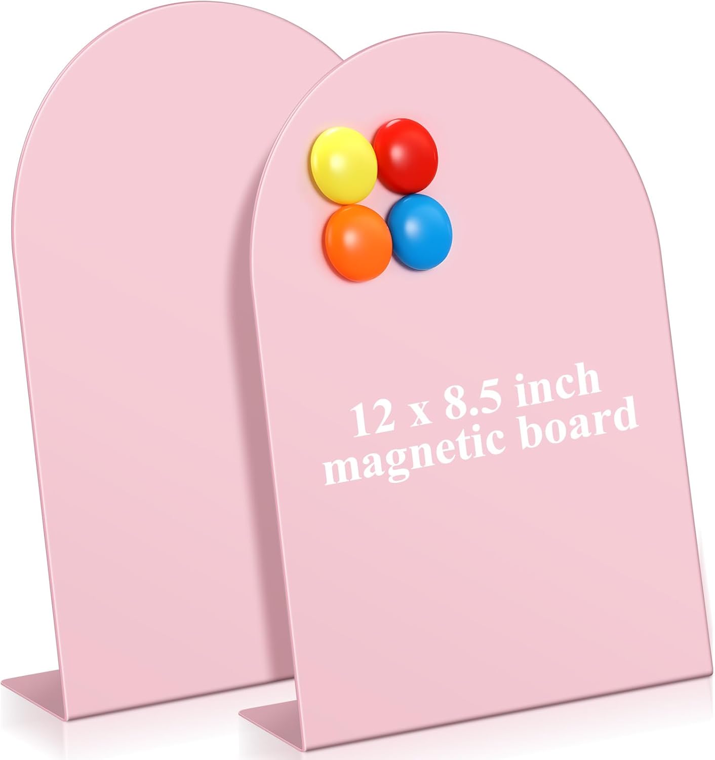 Shimeyao 2 Pcs Pink Magnetic Bulletin Board for Tabletops with 8 Magnets 10x7 Inch Memo Display Easel Stand for Home Office School Kitchen Table Supplies (Arched)