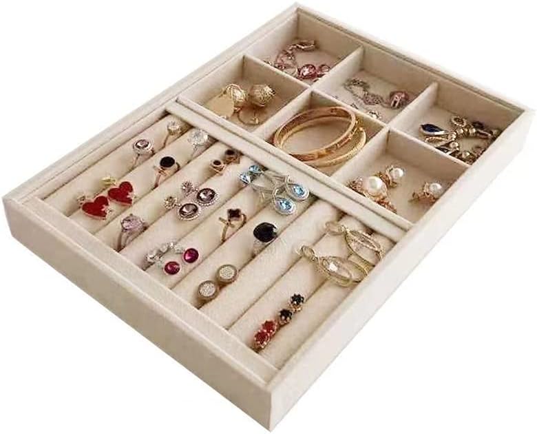 Velvet Sunglasses Organizer Tray 4 Slot, Stackable Eyewear & Glasses Display Case, Premium Beige Velvet, Scratch-Free Lining, Drawer Insert for Dressing Table Vanity Home Retail Trade Show