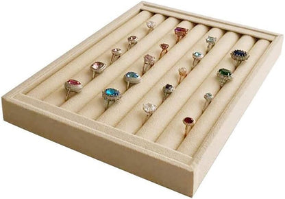 Velvet Sunglasses Organizer Tray 4 Slot, Stackable Eyewear & Glasses Display Case, Premium Beige Velvet, Scratch-Free Lining, Drawer Insert for Dressing Table Vanity Home Retail Trade Show
