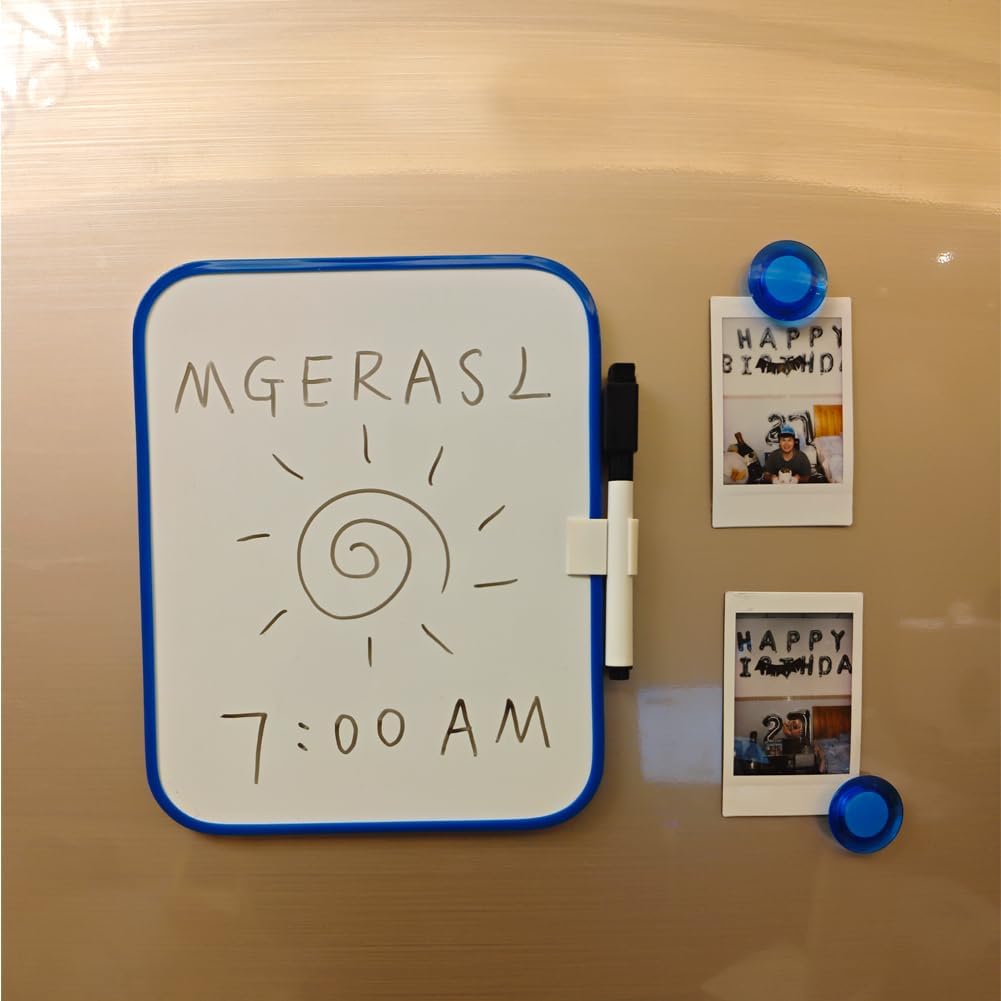 Small Dry Erase Board，Fridge Whiteboard，6" X 8" with Dry Erase Markers Magnetic and 2 Magnets，Mini Whiteboard for Office Door，School Lockers（White）