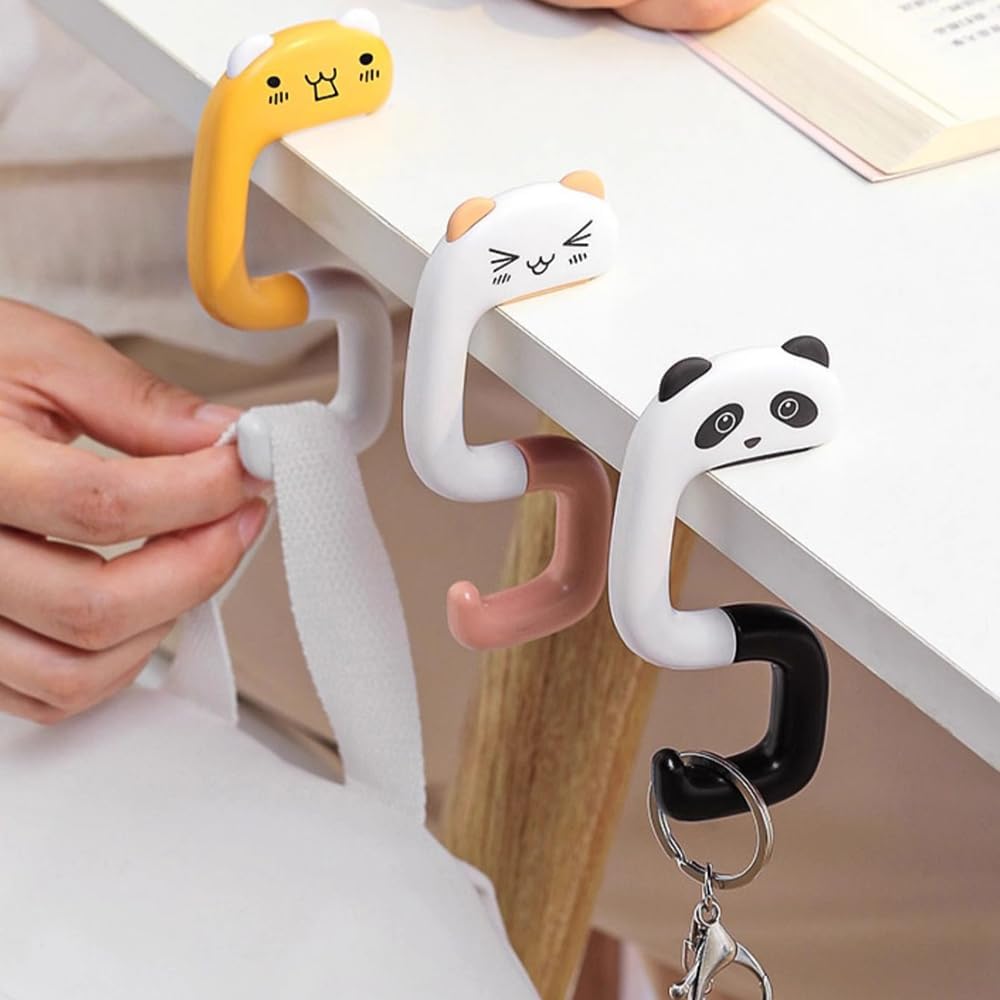 4pcs Travel Portable Plastic Bag Cute Animal Hook for Hanging Decorative Table Purse Bag Hooks Wall Hanger Holder Handbag Hanger