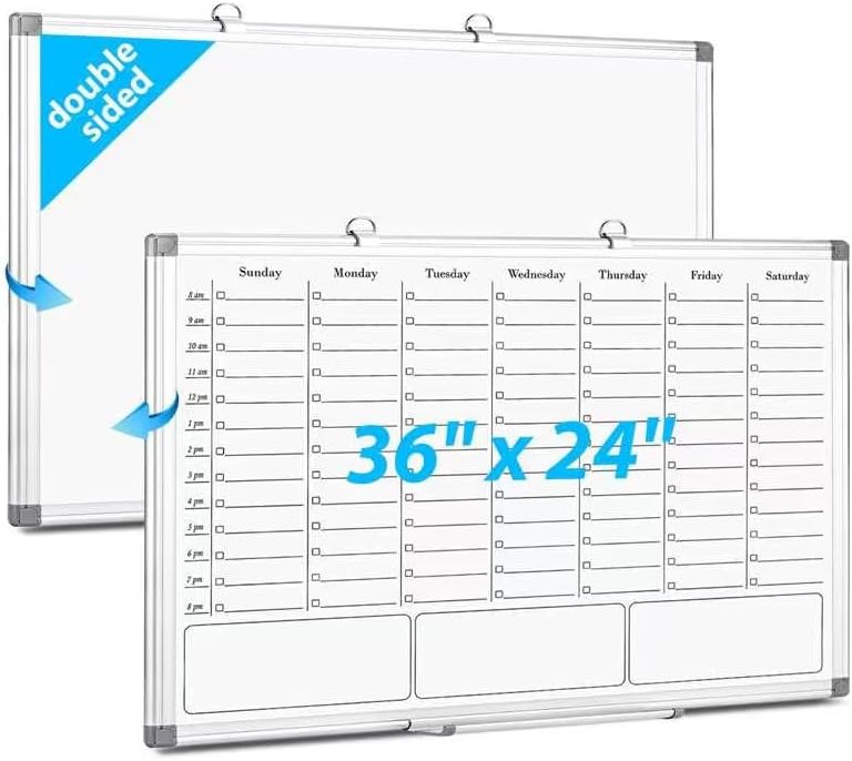 ONAVIA Desktop Whiteboard with Stand, 16"×12" Double-Sided Magnetic Dry Erase Calendar, Weekly Monthly Schedule with Time Slots, Portable for Home, Office, Planning, Memo, to Do List