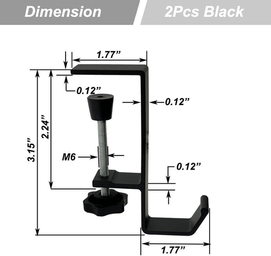 2Pcs Clamp-On Under Desk Headphone Holder Students' Desk Hook Women's Bag Hook with Adjustable Arm Clamp Backpack Handbag and Purse Holder - Suitable for Plate Between 1-5cm / 0.4-1.96” - White
