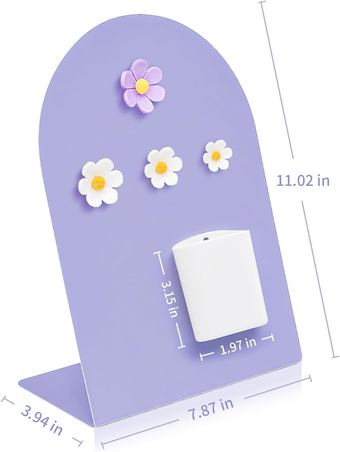 Desk Magnetic Message Board, Metal Bulletin/Memo Board with Magnetic Pen Holder and Flower Pins with Stand, Souvenir/Photo Display Board for Home, Office, Dormitory, Apartment, 8 * 11Inch (White)