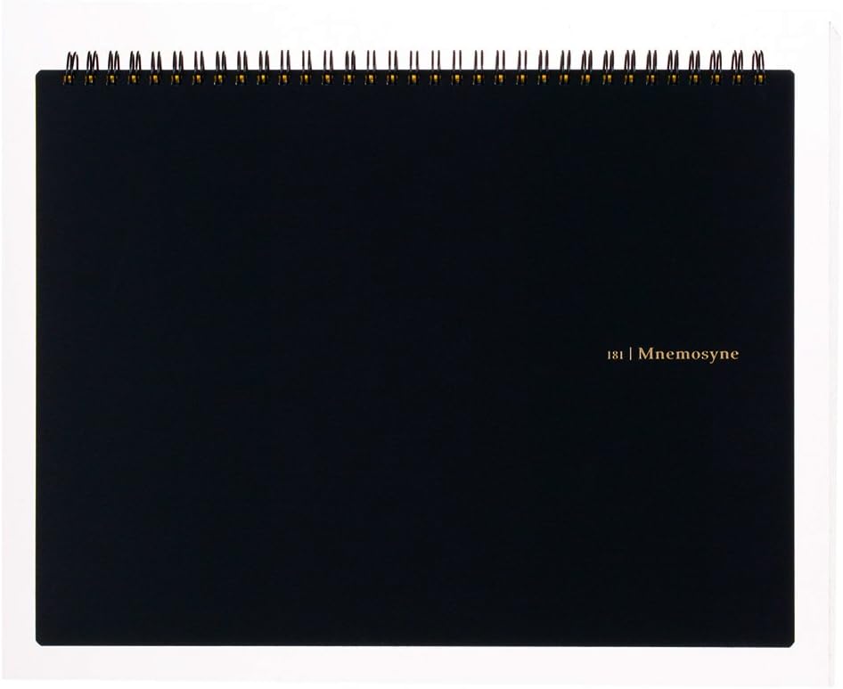 Maruman Mnemosyne Grid Notebook- Horizontal A4 Layout, 8.27" x 11.69", 70 Sheets / 140 Pages, 5mm Graph Paper Journal, Perforated Pages & Wire-Bound to Lay Flat, Black, Made in Japan