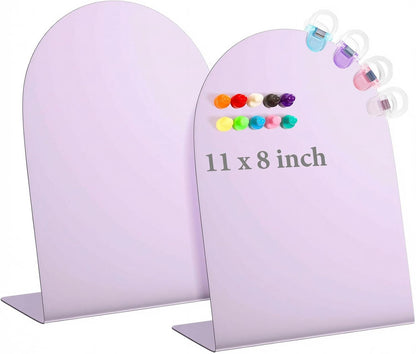 2 Pack Purple Magnetic Display Board, 11 × 8" Metal Desktop Magnet Bulletin Board, Anti-Slip Arch Memo Message Photo Display Board for Organized Space at Home, Office, Dorm, Store Table