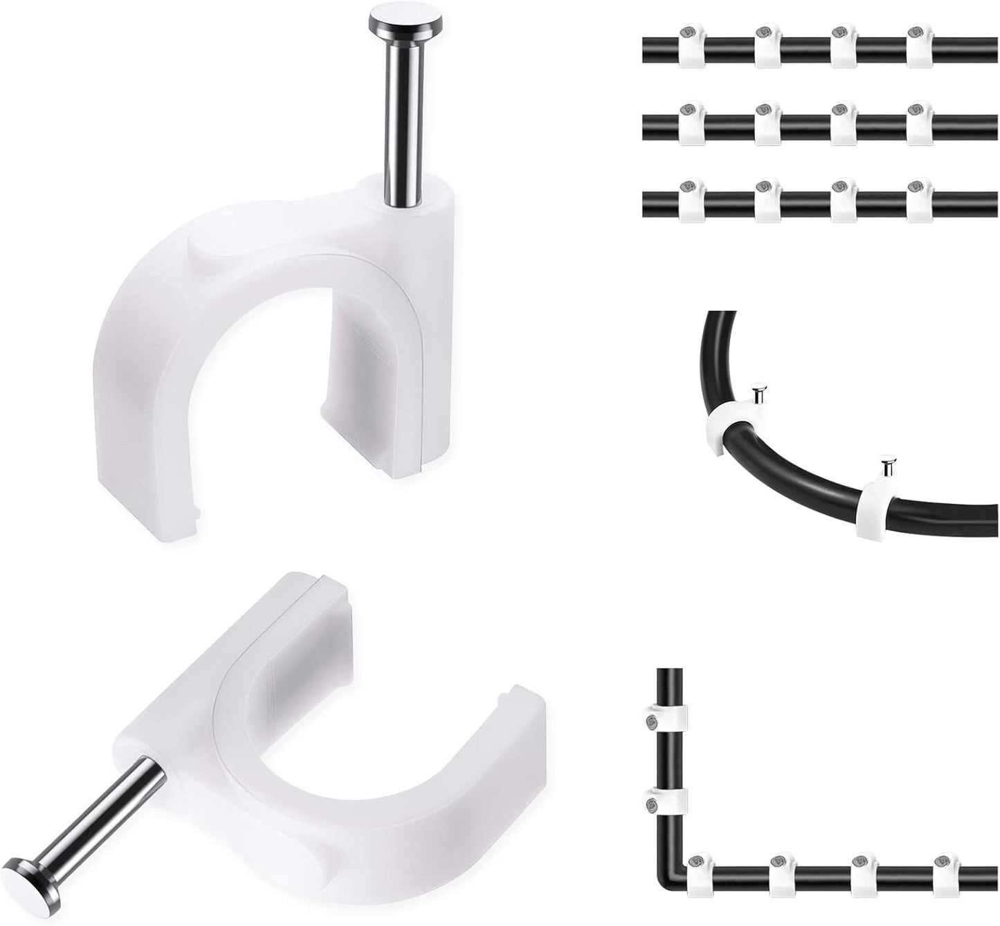 Abnii Cable Clips, 400 Pcs, 4mm 6mm 8mm 10mm, Wire Wall Clips with Steel Nails, Ethernet Cable Clips, Cable Tacks Coax Holder Clips, RG6 RG59 CAT6 RJ45 Cable Cord Clips, White…