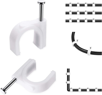 Abnii Cable Clips, 400 Pcs, 4mm 6mm 8mm 10mm, Wire Wall Clips with Steel Nails, Ethernet Cable Clips, Cable Tacks Coax Holder Clips, RG6 RG59 CAT6 RJ45 Cable Cord Clips, White…
